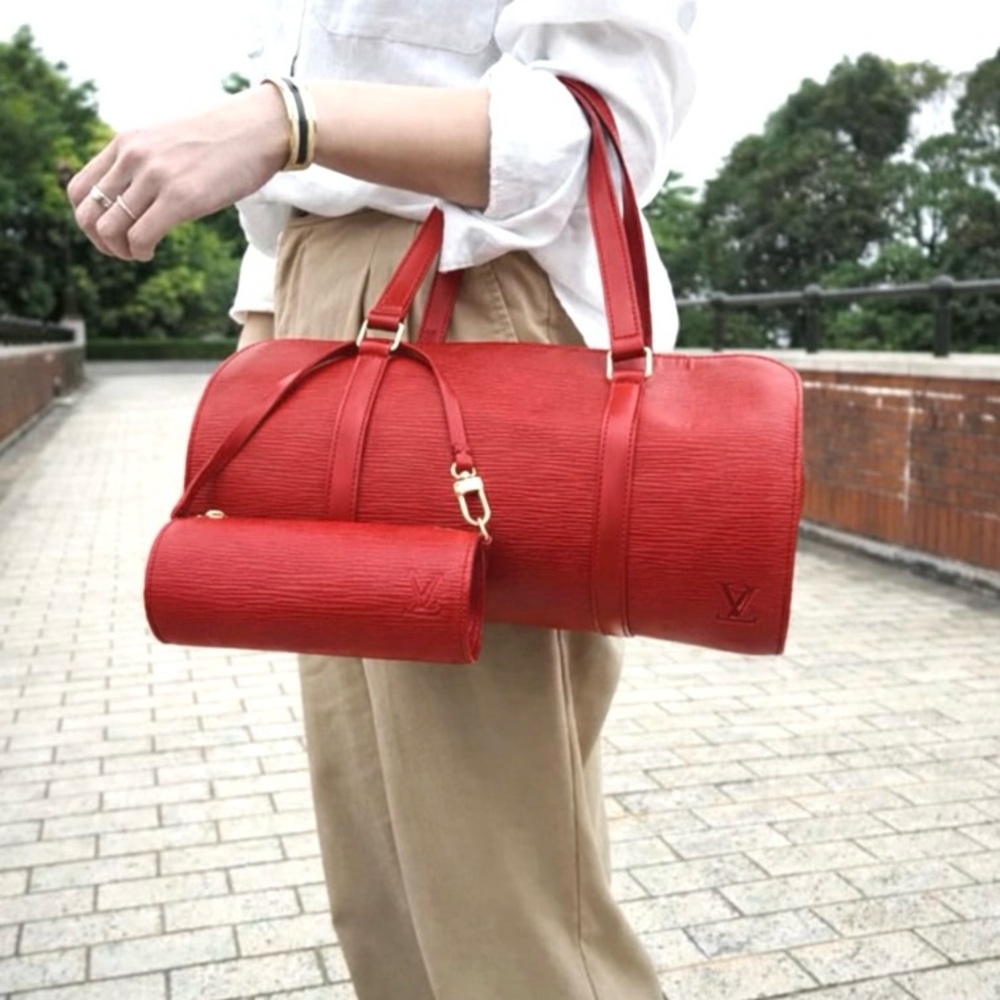 Authentic Louis Vuitton Soufflot bag M52227 red Epi leather with mini pouch - Picture 1 of 16
